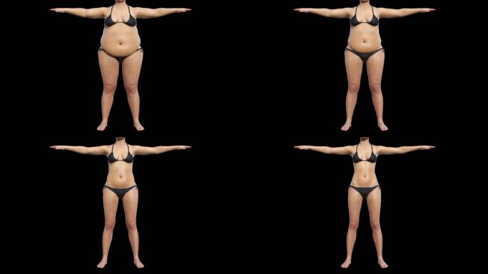 正面减肥女人变瘦3D动画带通道