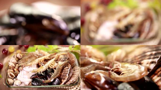 镜头合集海虹大虾章鱼扇贝各种海鲜食材2