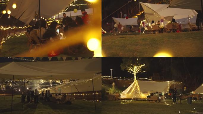 露营 晚上 大帐篷 星星灯 氛围感月亮