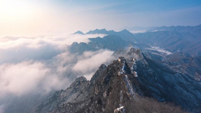 北京箭扣长城冬季雪景日落云海延时6