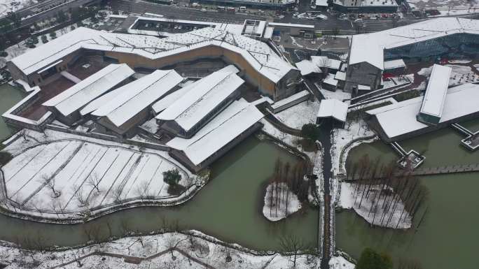 临安博物馆雪景航拍