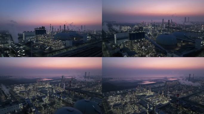 中国石化石油炼化厂夜景航拍