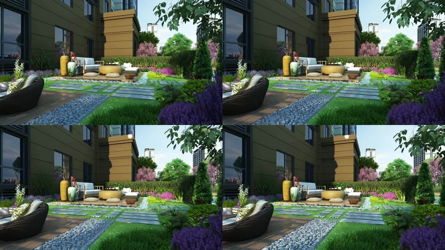 高档别墅入户花园庭院动画镜头