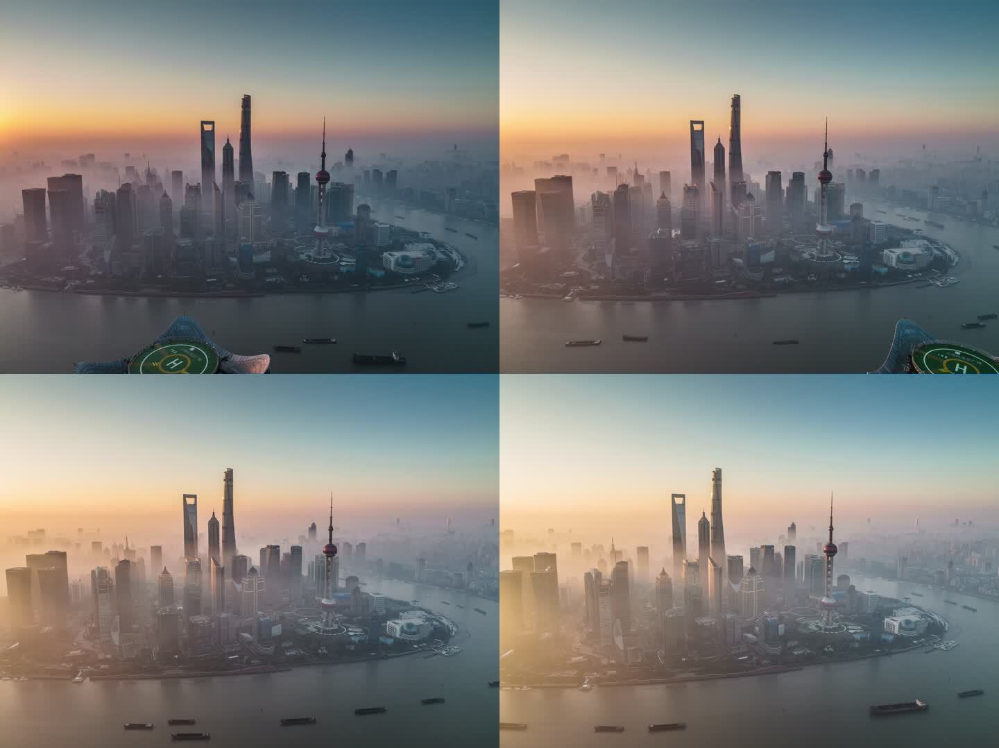 上海陆家嘴日出平流航拍大范围延时5K画质