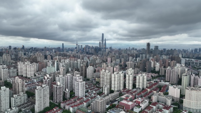 上海 浦西 航拍 乌云压境 城市建筑