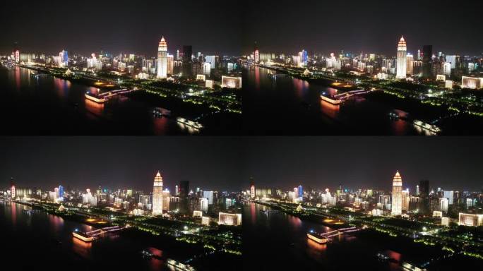 武汉汉口江滩夜景航拍
