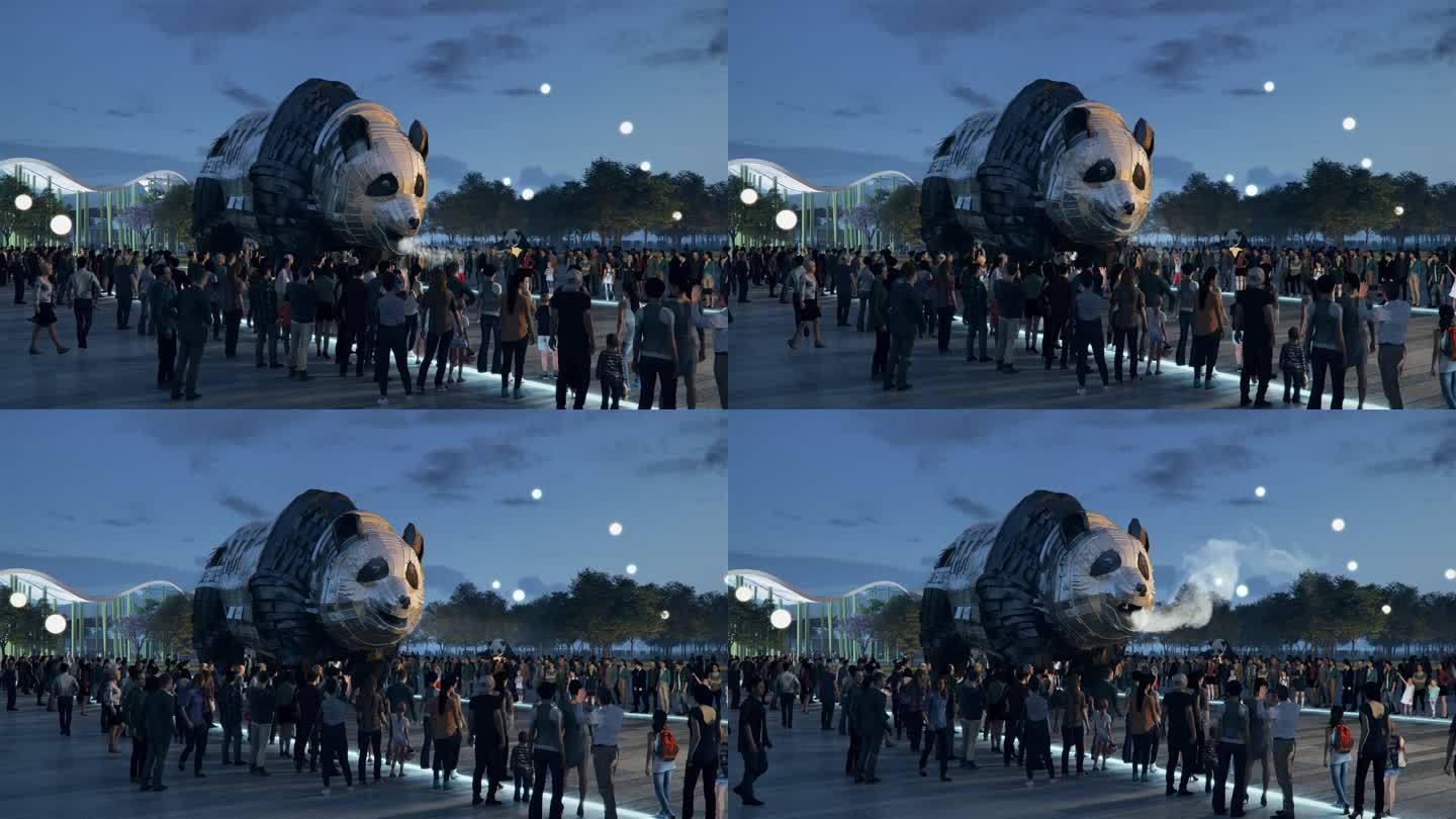 熊猫主题乐园 机械熊猫 熊猫表演