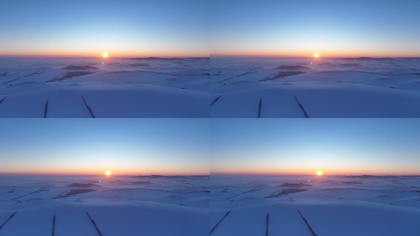 航拍4K内蒙古雪域雪原夕照