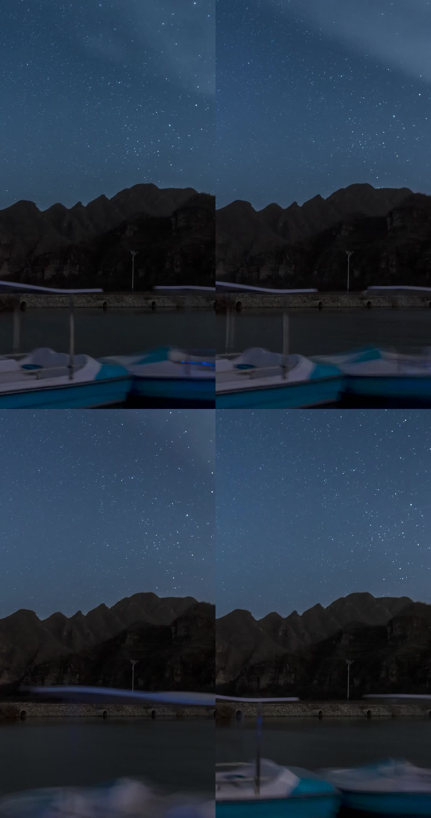 河北易水湖小船星空月升延时摄影-竖版