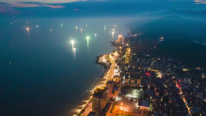 汕头南澳岛后宅镇海岸线夜景延时摄影航拍