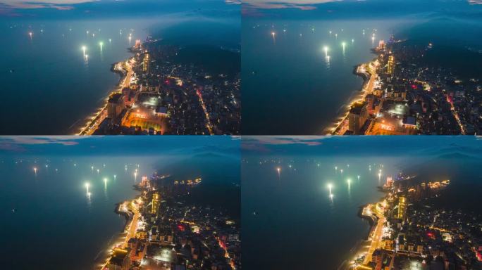 汕头南澳岛后宅镇海岸线夜景延时摄影航拍