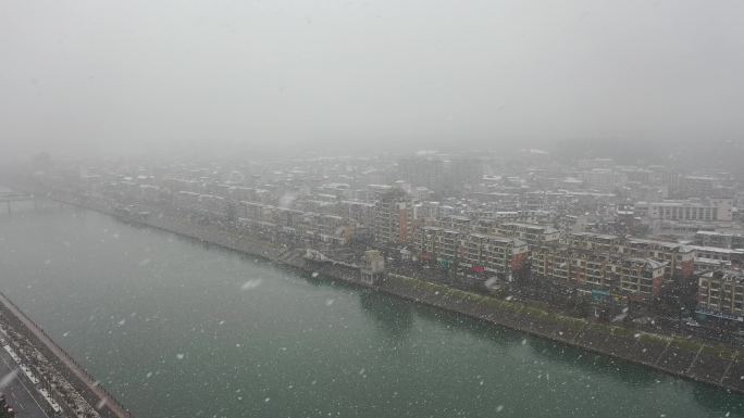 临安昌化南屏山下雪天雪景航拍