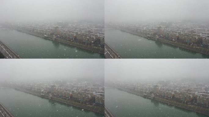 临安昌化南屏山下雪天雪景航拍