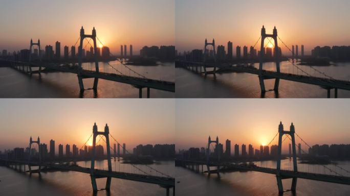 长沙三汊叽大桥清晨日出唯美航拍