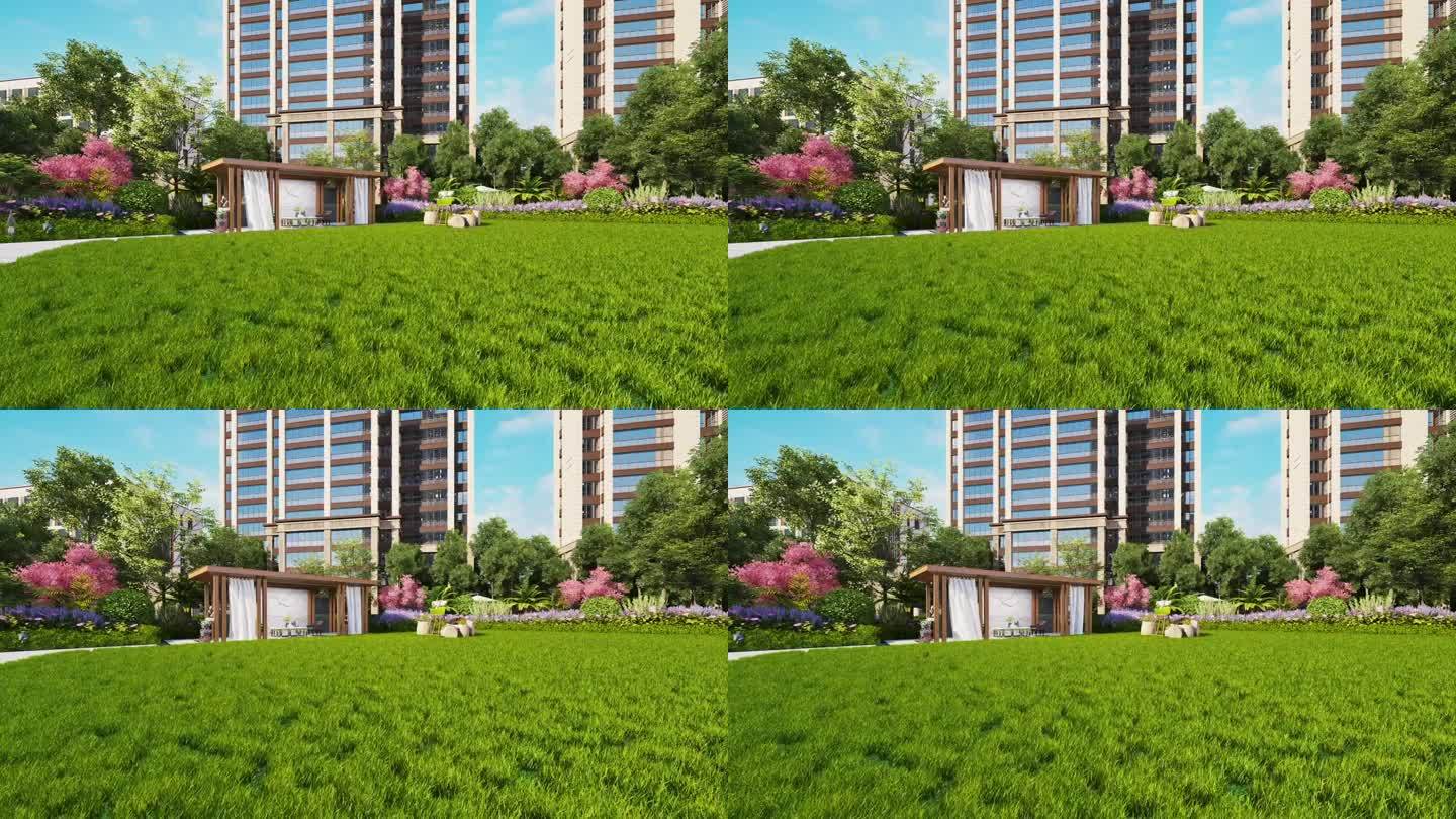 高档新中式草坪景观三维动画