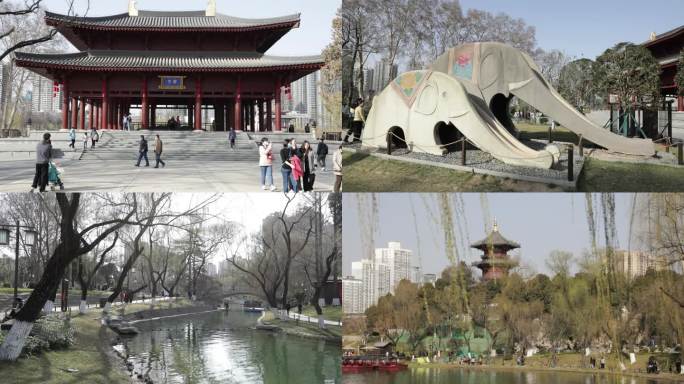 兴庆宫公园划船大象滑梯春天