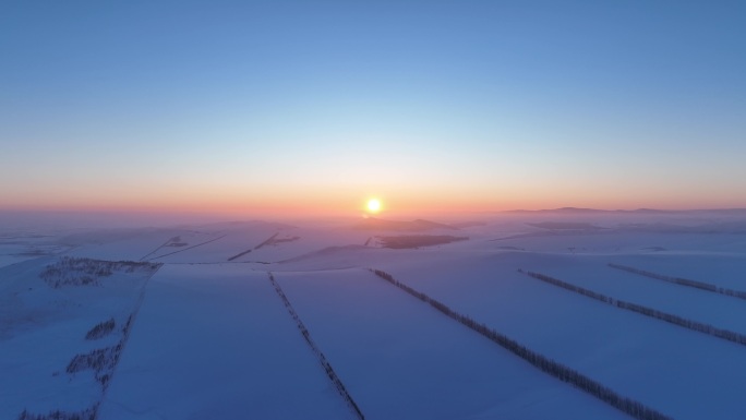 航拍4K内蒙古雪域雪原夕照