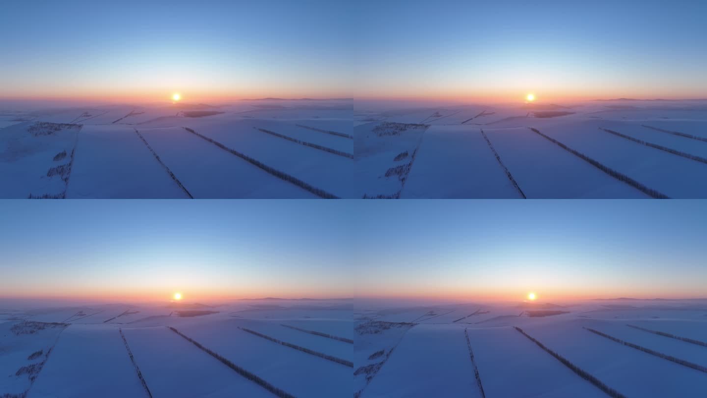 航拍4K内蒙古雪域雪原夕照