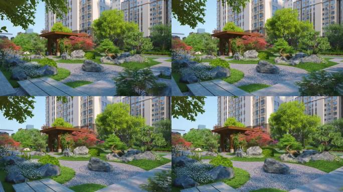 小区新中式园林景观三维动画
