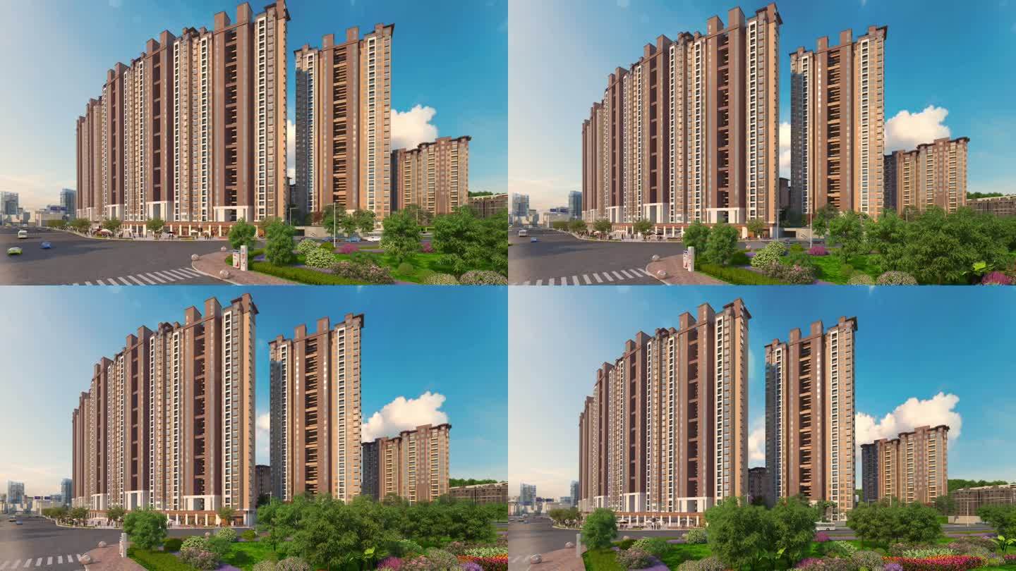 高层洋房建筑外景三维动画