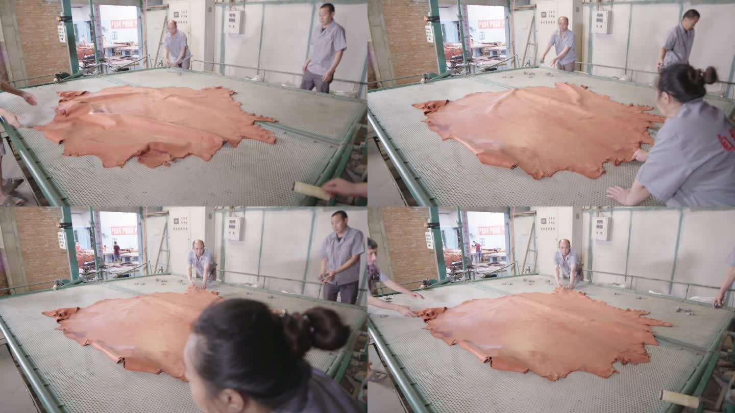 皮革厂工人处理皮革