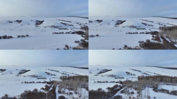 航拍寒冬山岭雪景视频素材