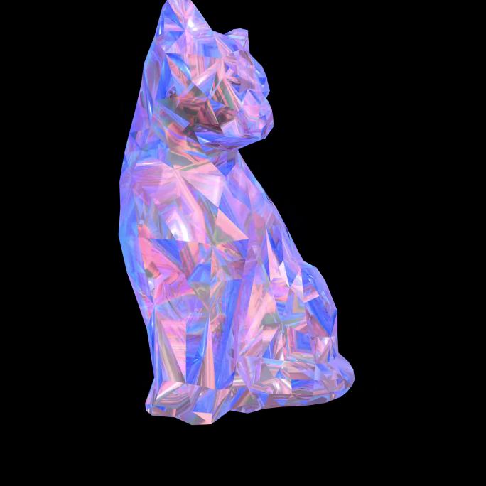 赛博朋克 猫小猫动物水晶猫低面体萌宠可爱