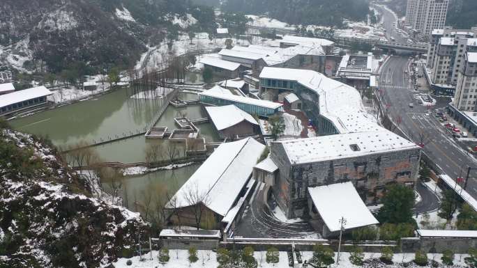 临安博物馆雪景航拍