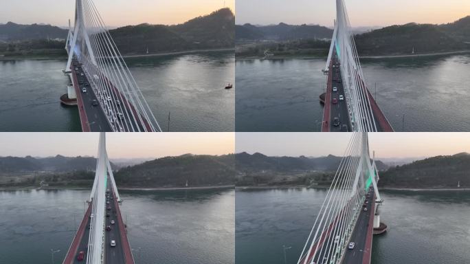 航拍宜昌夷陵长江大桥环绕4k