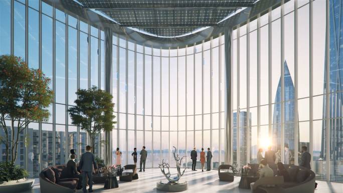 高端写字楼 高层观景台 城市黄昏