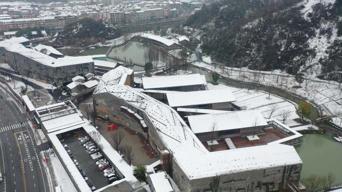 临安博物馆雪景航拍