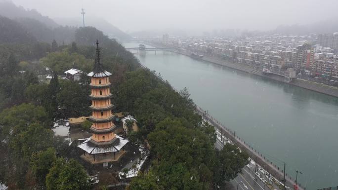 临安昌化南屏山下雪天雪景航拍