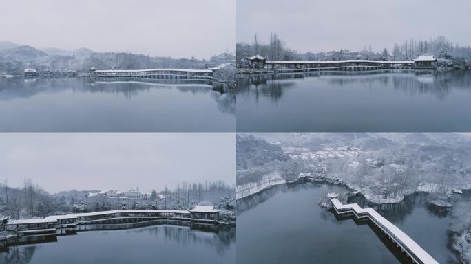 航拍杭州西湖浴鹄湾雪景