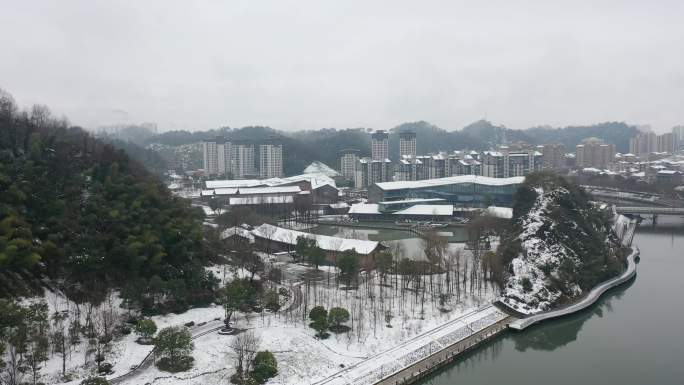 临安博物馆雪景航拍