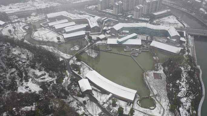 临安博物馆雪景航拍