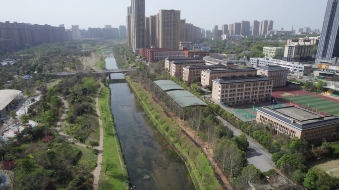 5.4K春天长沙圭塘河风景航拍空镜