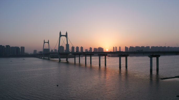 长沙三汊叽大桥清晨日出唯美航拍