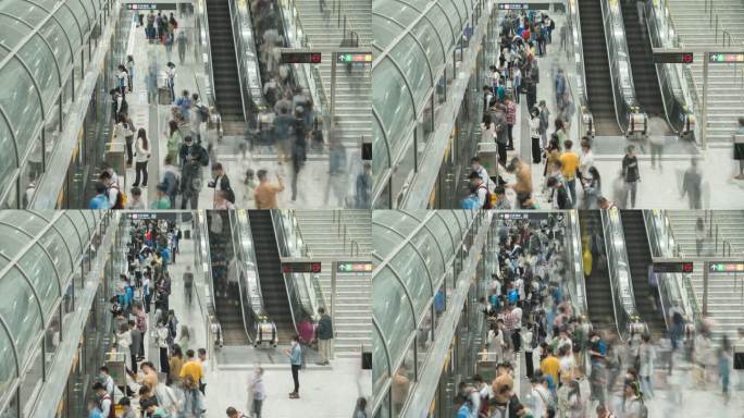 延时摄影8K｜城市交通地铁站台换乘人流量