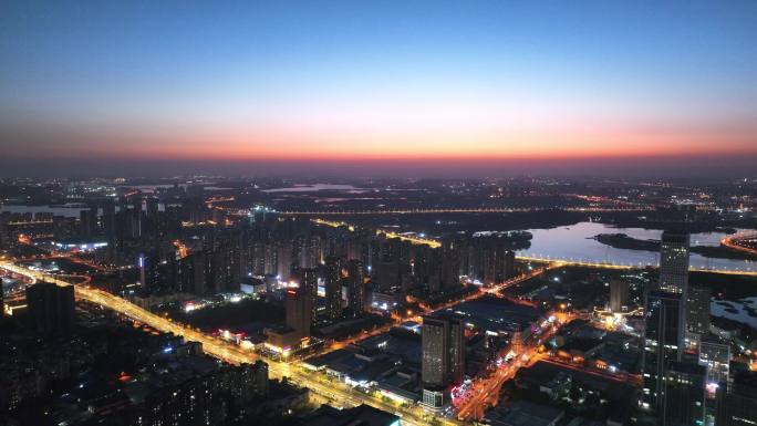 航拍环湖湿地夜景