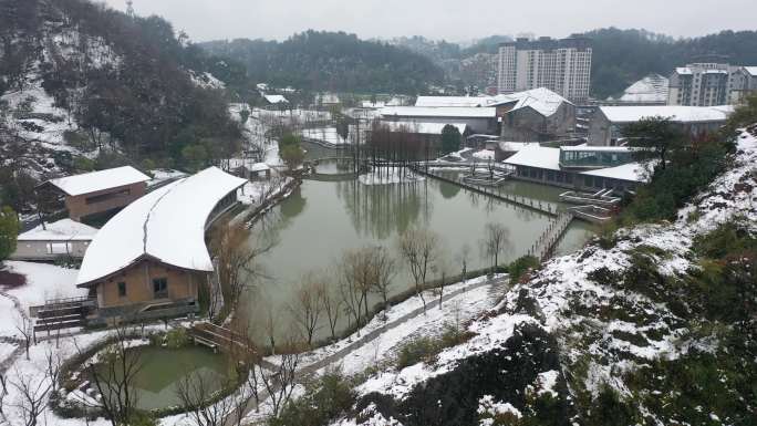 临安博物馆雪景航拍