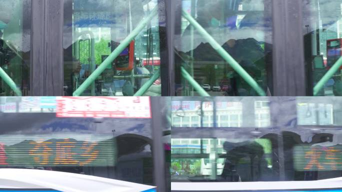 等公交车 公交车窗 等车的人 城市人文