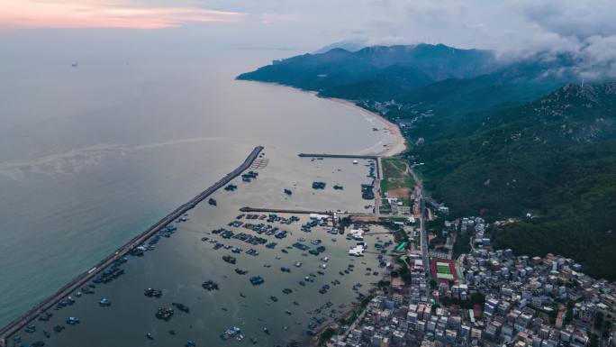 汕头南澳岛云澳渔港海岸线延时摄影航拍