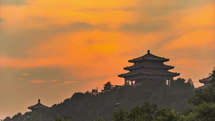 北京日出万春亭日落古建太阳