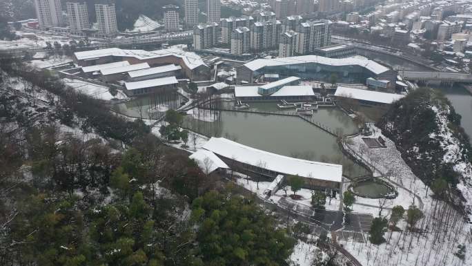 临安博物馆雪景航拍