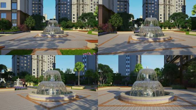 新中式喷泉园林景观三维动画