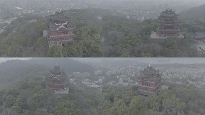 4K D-LOG杭州吴山城隍阁远景环绕