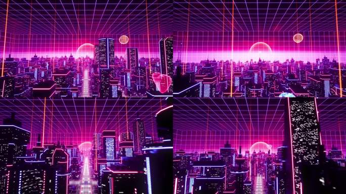 赛博朋克荧光都市穿梭霓虹线条城市空间2