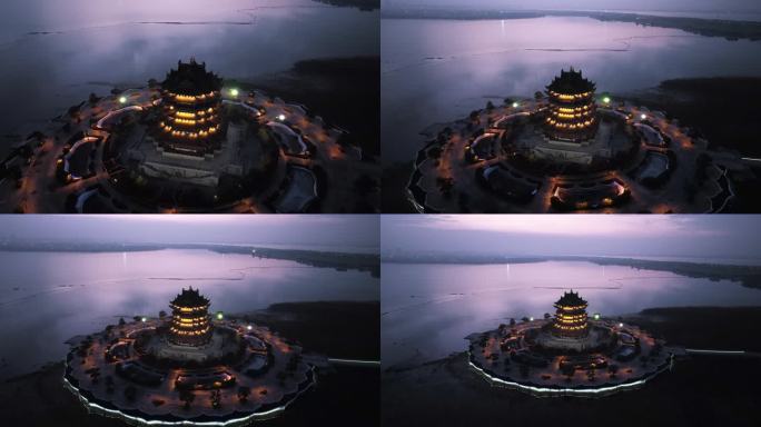苏州阳澄湖重元寺夜景航拍