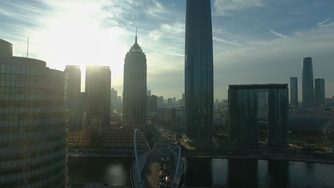 航拍4k美丽的天津城市空镜