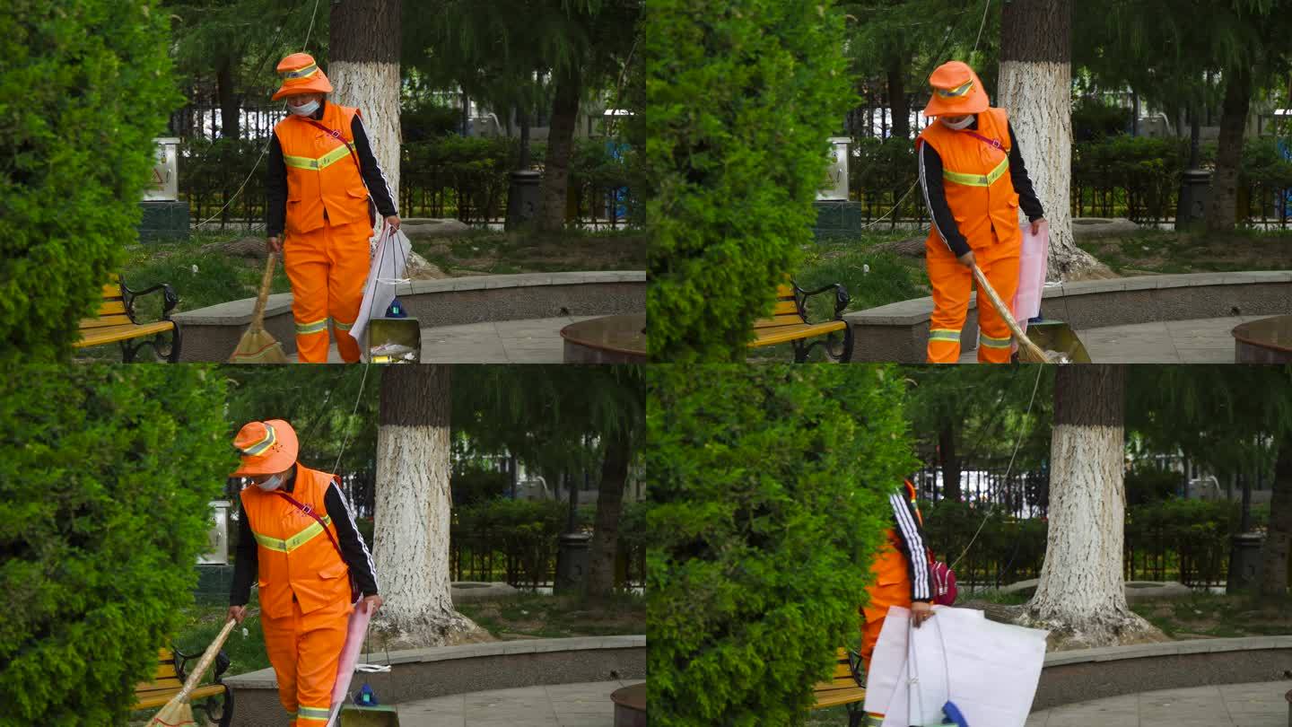 劳动者 老人 清扫道路 文明城市